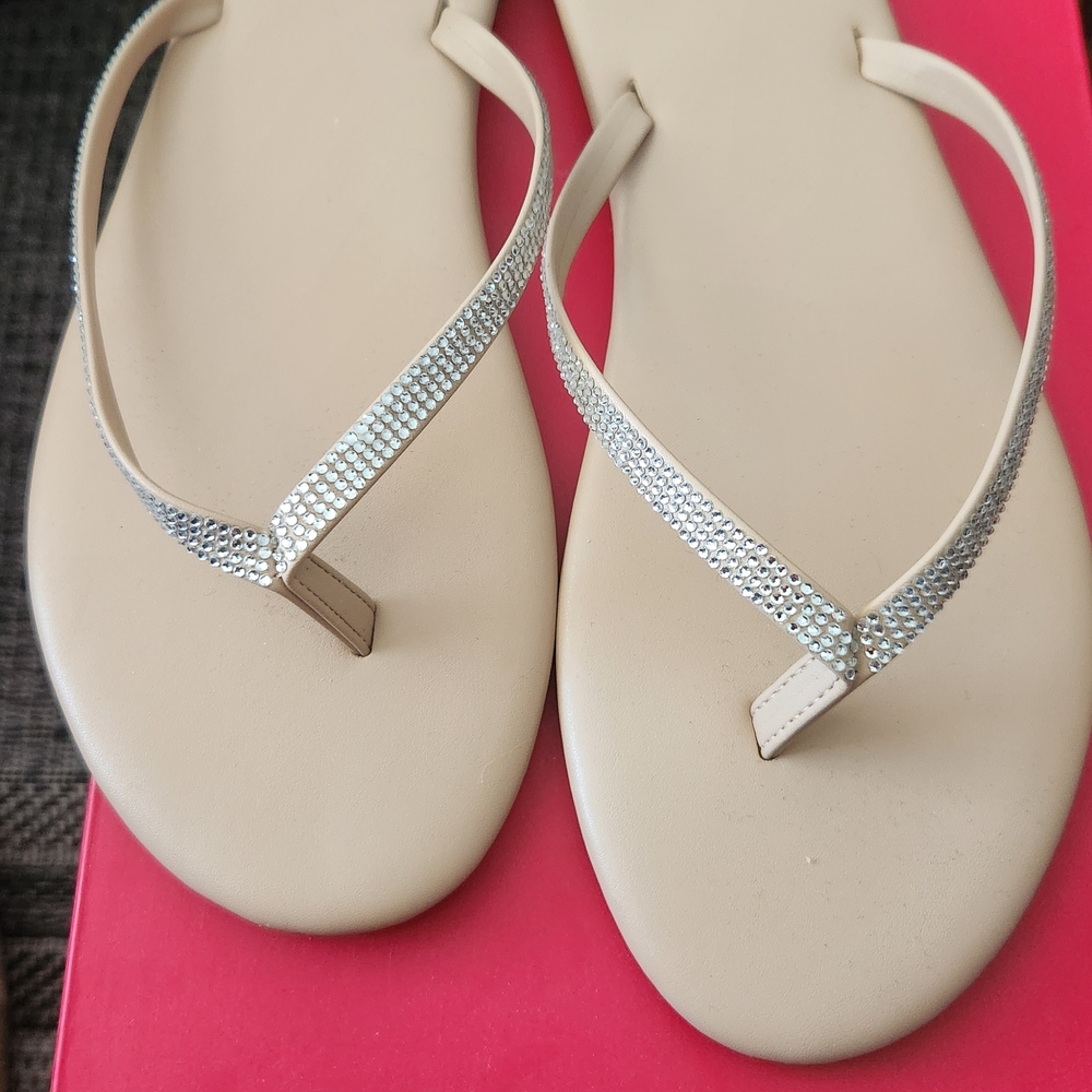 Shade & Shore Tan Sandals with Silver Rhinestones